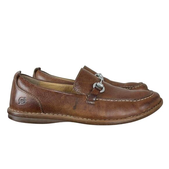 Men’s Brown Born Leather Horse Bit Slip-On Loafers -Size 8.5 - Picture 1 of 8